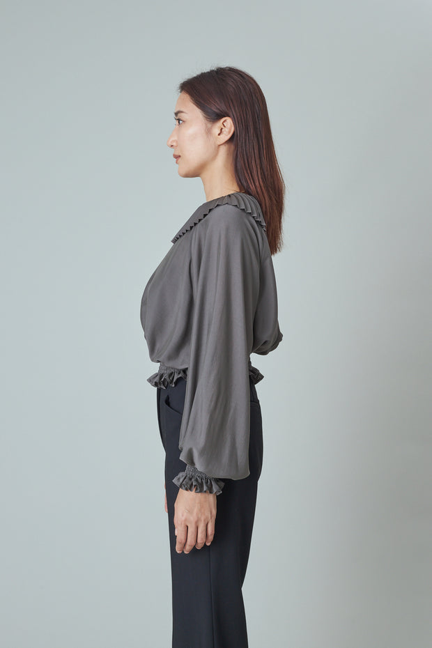 Frill Collar Blouse Charcoal Gray