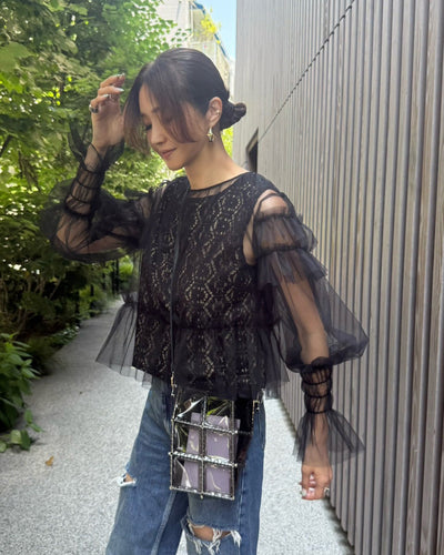 【新作 Tulle Layered Lace Top】