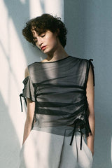 New Arrivals !!【WRINN】Asymmetry Tulle Top