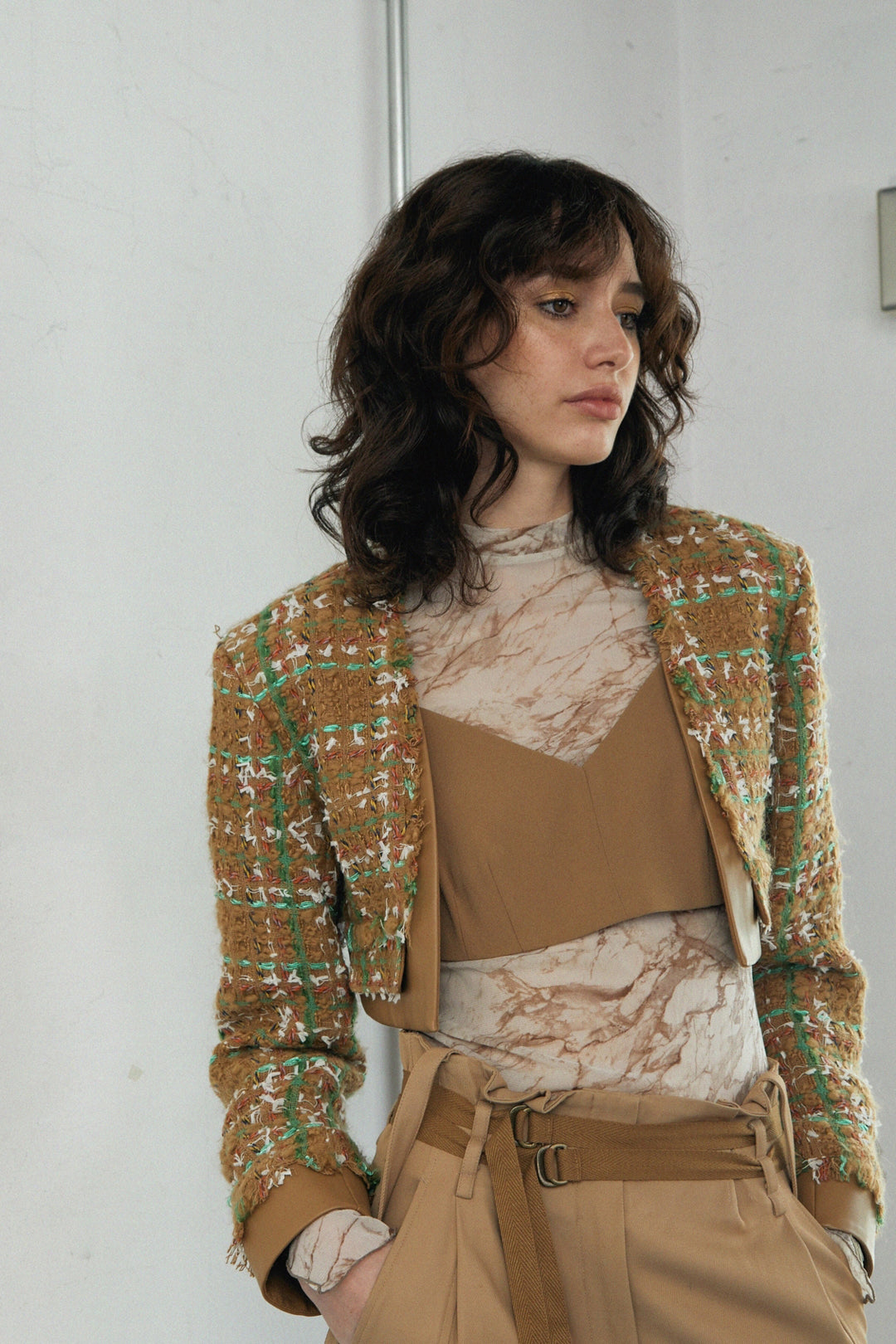 メルトザレディ　グリッピングクロップドツイードジャケット melt the lady グリッピングクロップドツイードジャケット ツイード