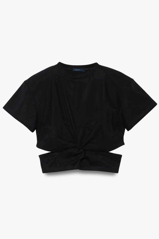 チュールレイヤーT-shirt（プリント有） Black X Black