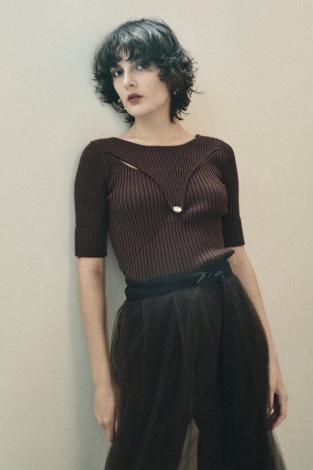 スリットリブニット　Brown