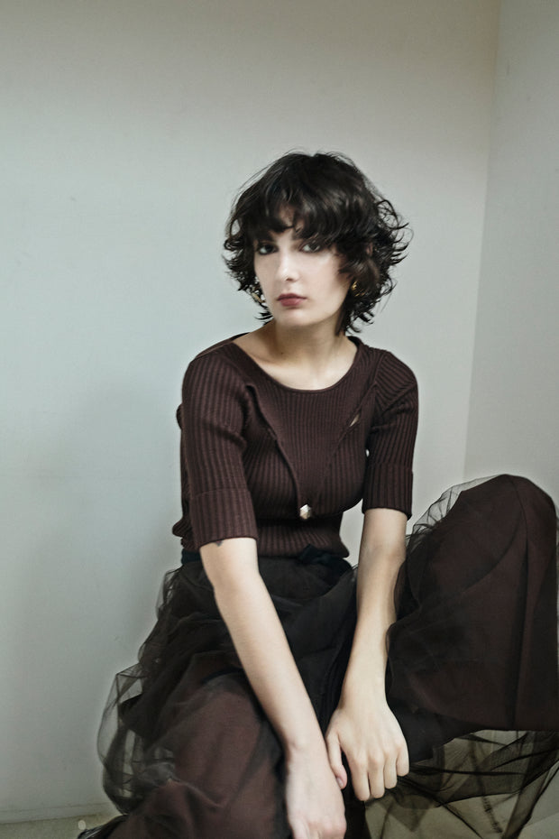 スリットリブニット　Brown