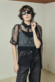 リサイクルチュールブラウス  Black