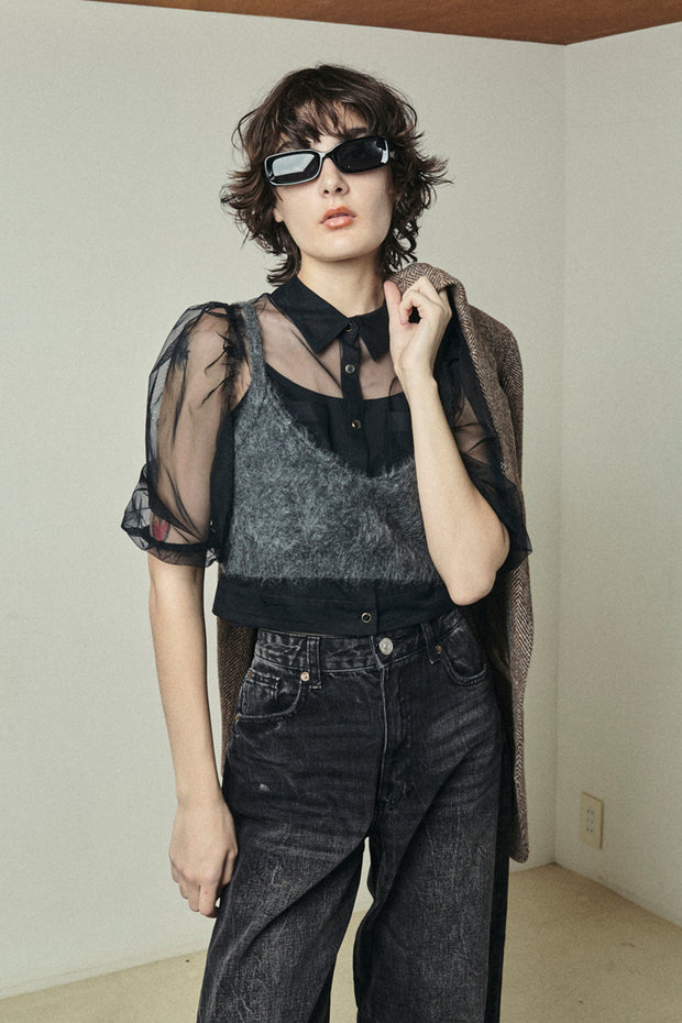 リサイクルチュールブラウス  Black