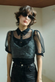 リサイクルチュールブラウス  Black