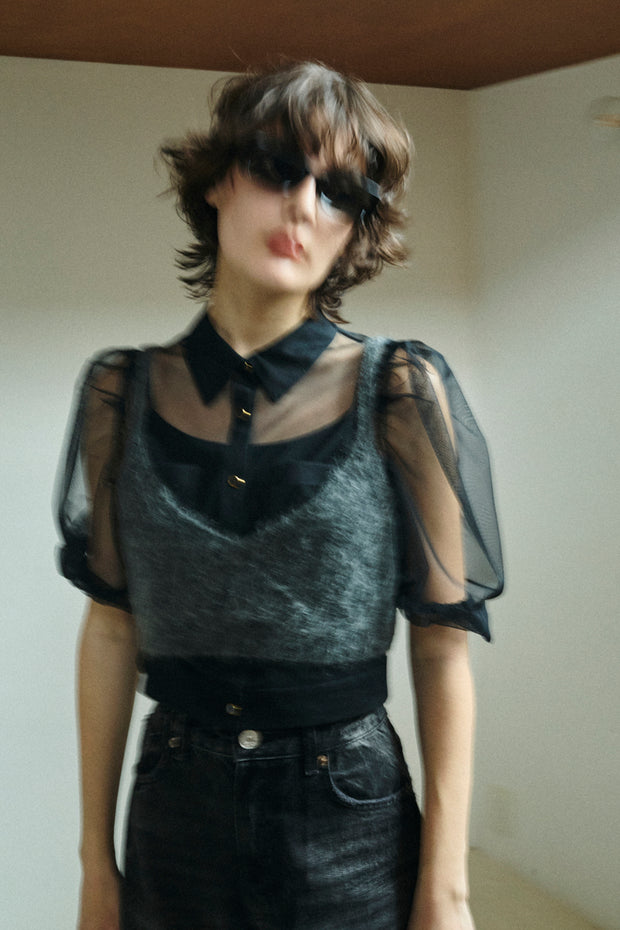 リサイクルチュールブラウス  Black