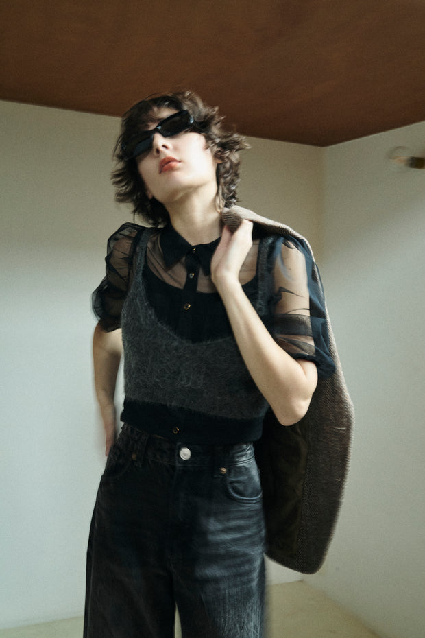 リサイクルチュールブラウス  Black