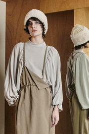 Balloon Sleeve Blouse Gray Beige