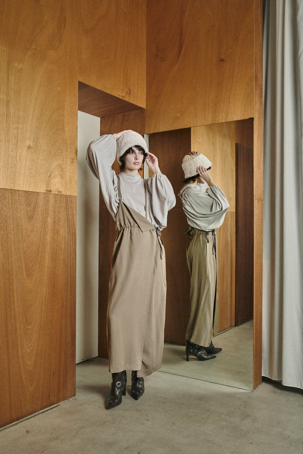 Balloon Sleeve Blouse Gray Beige