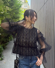 Tulle Layered Lace Top Black