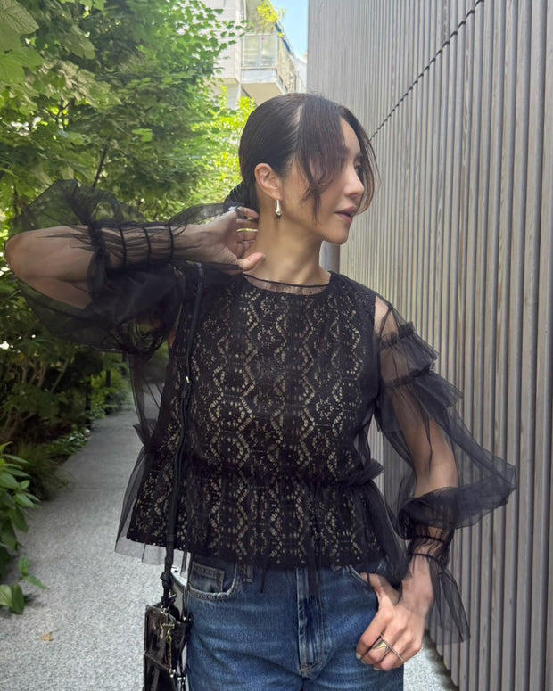 Tulle Layered Lace Top Black