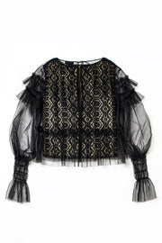 Tulle Layered Lace Top Black
