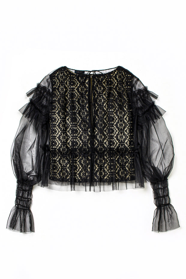 Tulle Layered Lace Top Black