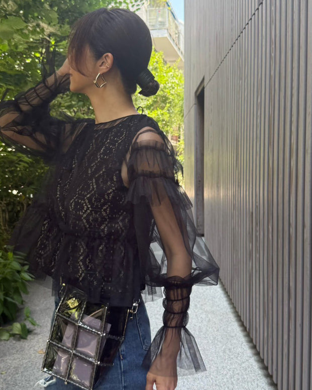 Tulle Layered Lace Top Black