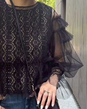 Tulle Layered Lace Top Black
