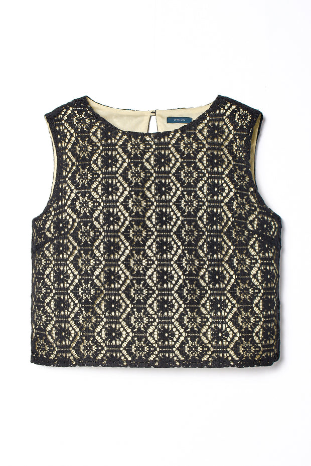 Tulle Layered Lace Top Black