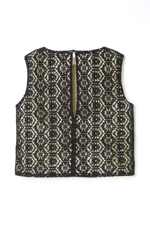 Tulle Layered Lace Top Black