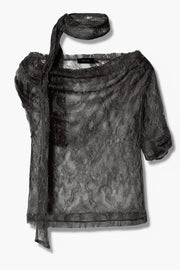 【先行予約】スカーフ付ワンショルTOP Black