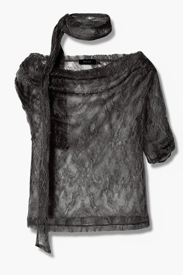 【先行予約】スカーフ付ワンショルTOP Black