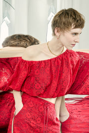 【先行予約】レースワンショルトップ Red