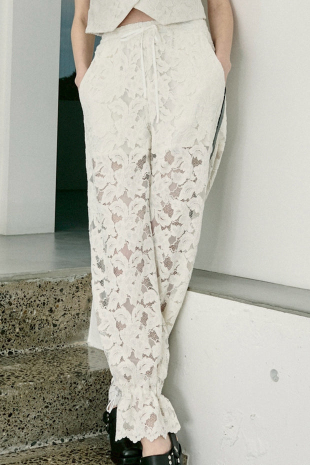 【先行予約】レースワイドパンツ Off White