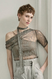 【先行予約】スカーフ付ワンショルTOP Gray Beige