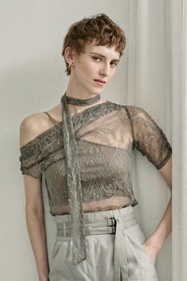 【先行予約】スカーフ付ワンショルTOP Gray Beige