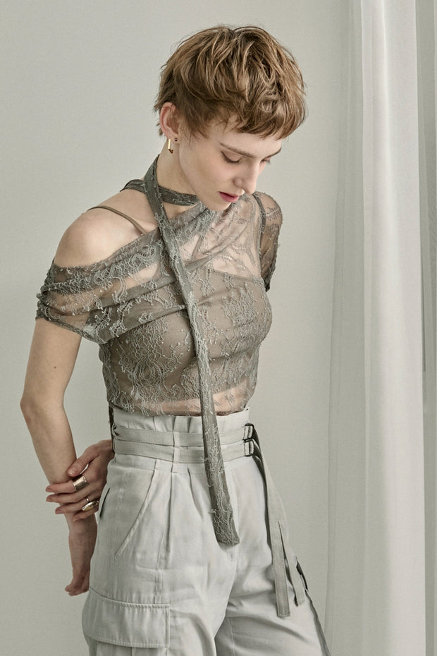 【先行予約】スカーフ付ワンショルTOP Gray Beige