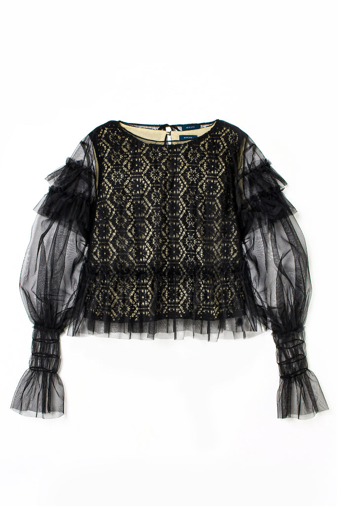 ビュルデサボン　Lace×tulle フリルベスト　レース　チュール bulle de savon（ビュルデサボン）の「Lace×tulle frill ベスト