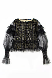 Tulle Layered Lace Top Black