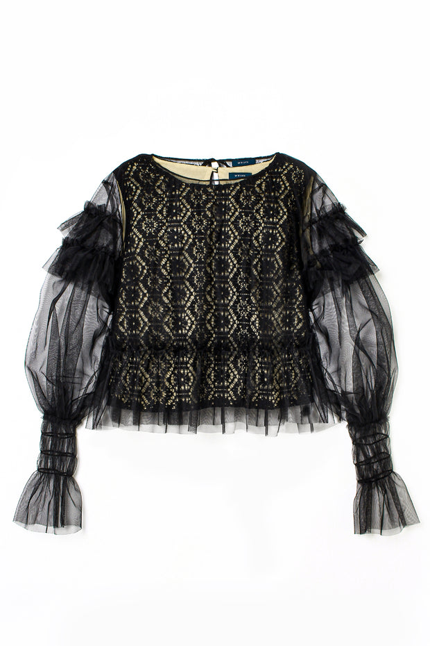 Tulle Layered Lace Top Black